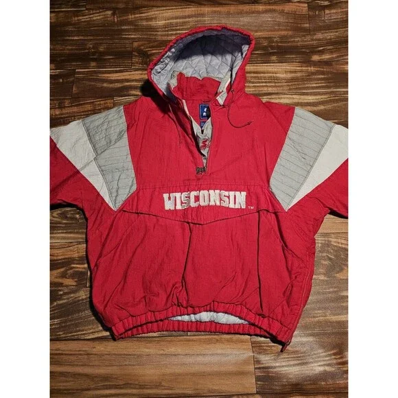 Vintage Rare NCAA Starter Wisconsin Badgers Pull Over 1/2 Zip
